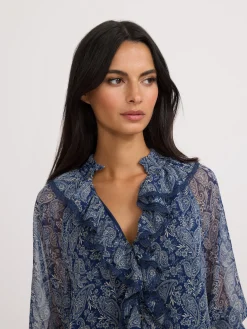 Vestido mini chorreras estampado azul