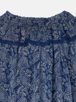 Vestido mini chorreras estampado azul