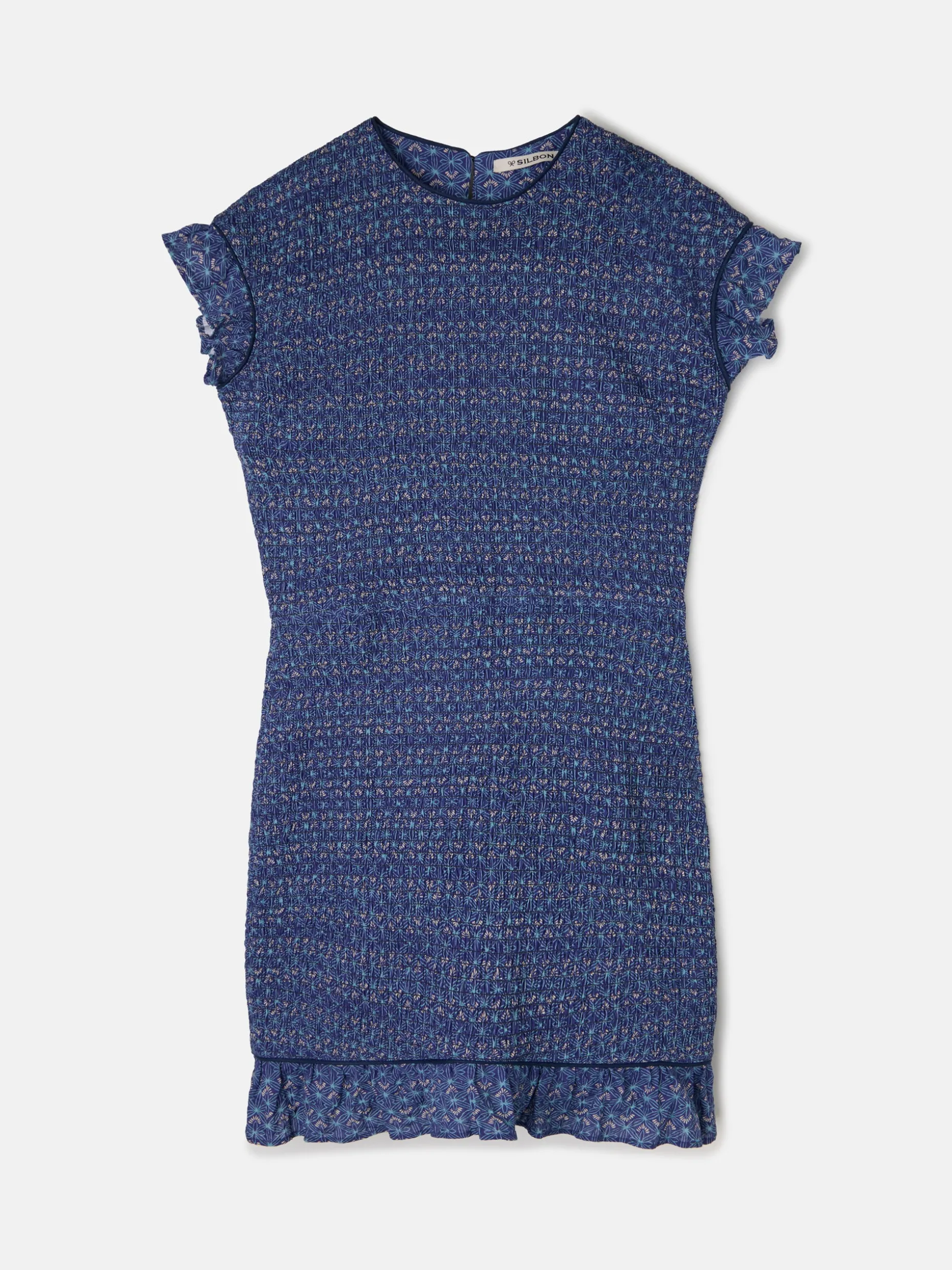 Vestido mini fruncido estampado azules