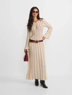 Vestido punto rayas beige