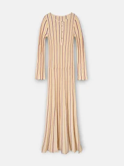 Vestido punto rayas beige