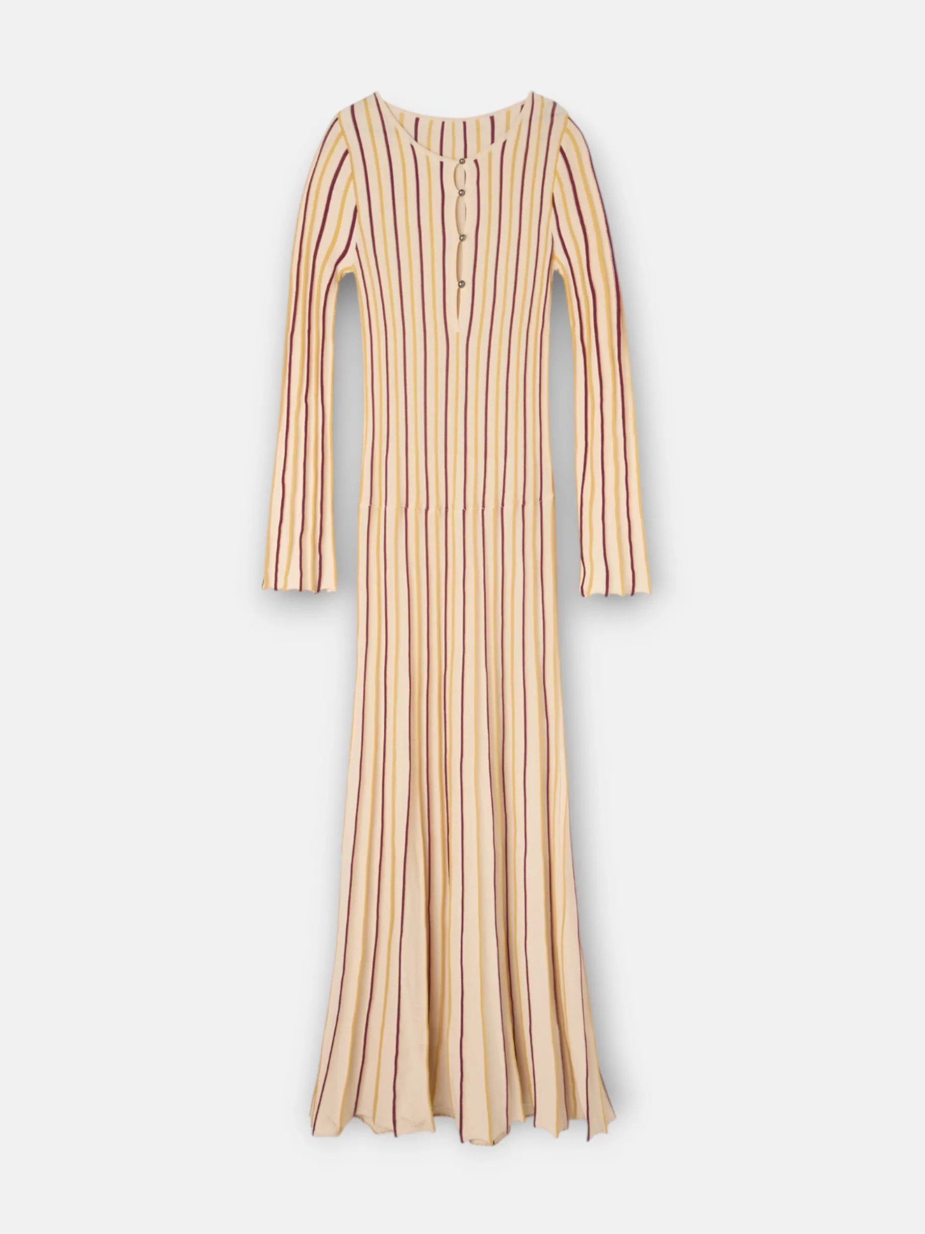 Vestido punto rayas beige