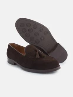 Zapato clasico borlas ante marron oscuro